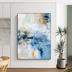 “Blue - Gold Abstract Fusion” - Blue, White, Gold Abstract Expressive Painting On Canvas PS0643