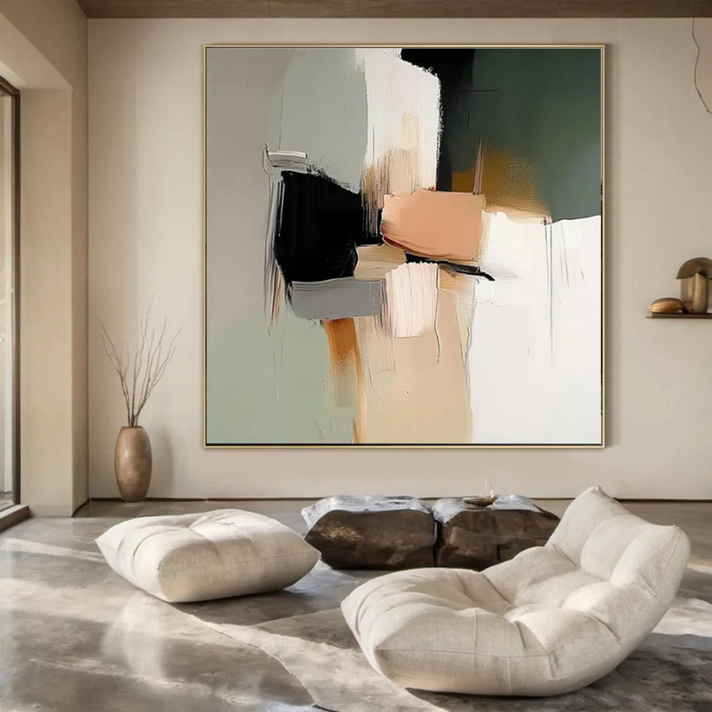 Neutral and Black Abstract, "Urban Blocks" – Abstract Cubist - Inspired On Canvas PS0943