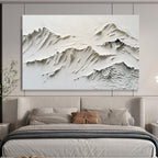 “White Textured Mountain Relief” - Sculptural Abstract Painting On Canvas DKS459