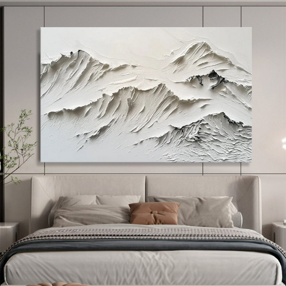“White Textured Mountain Relief” - Sculptural Abstract Painting On Canvas DKS459