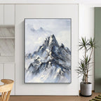 “Blue - Grey Snowy Mountain” - Impressionist Landscape Painting On Canvas PT1259
