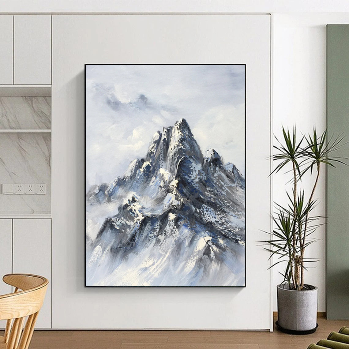 “Blue - Grey Snowy Mountain” - Impressionist Landscape Painting On Canvas PT1259