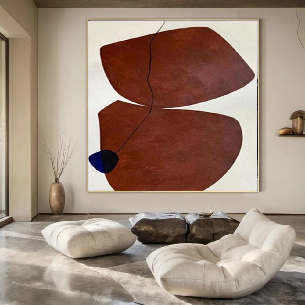 Brown, White and Blue with Asymmetric Forms "Asymmetric Allure" Abstract Painting On Canvas PS1115