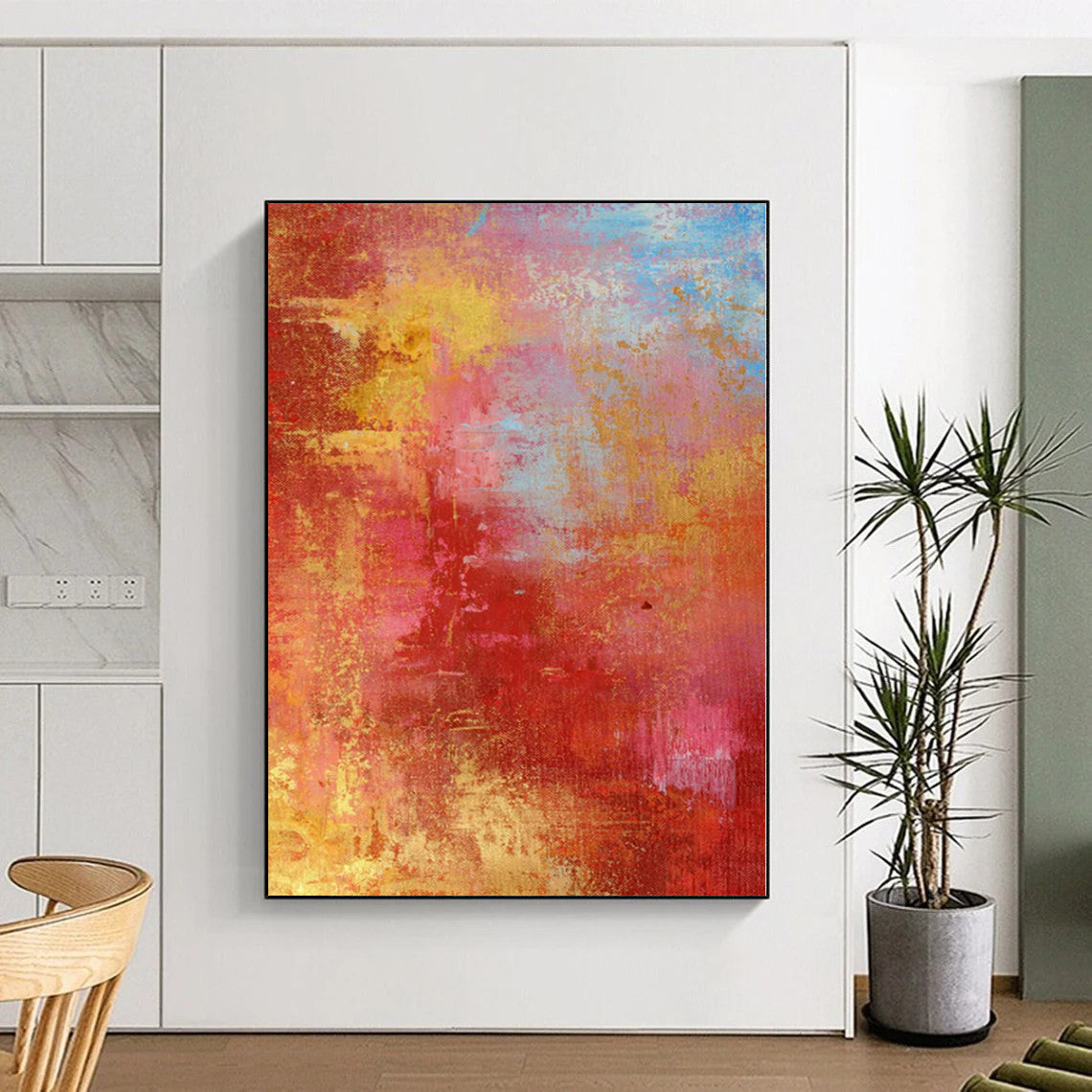 “Vibrant Red and Gold Abstract” - Abstract Expressionist Painting On Canvas PS0022