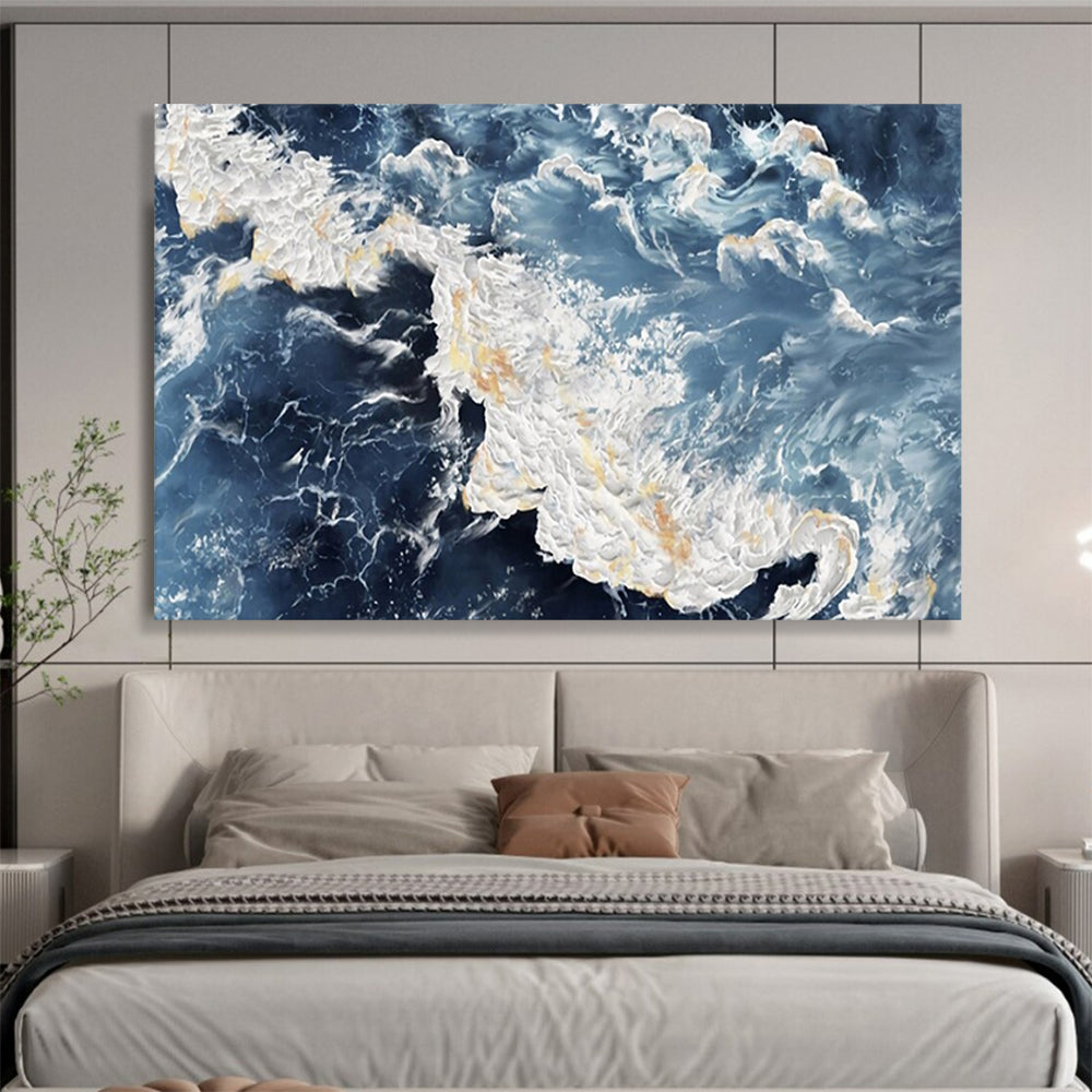 “Blue - White Turbulent Seas” - Thick - Textured Painting On Canvas PT1528