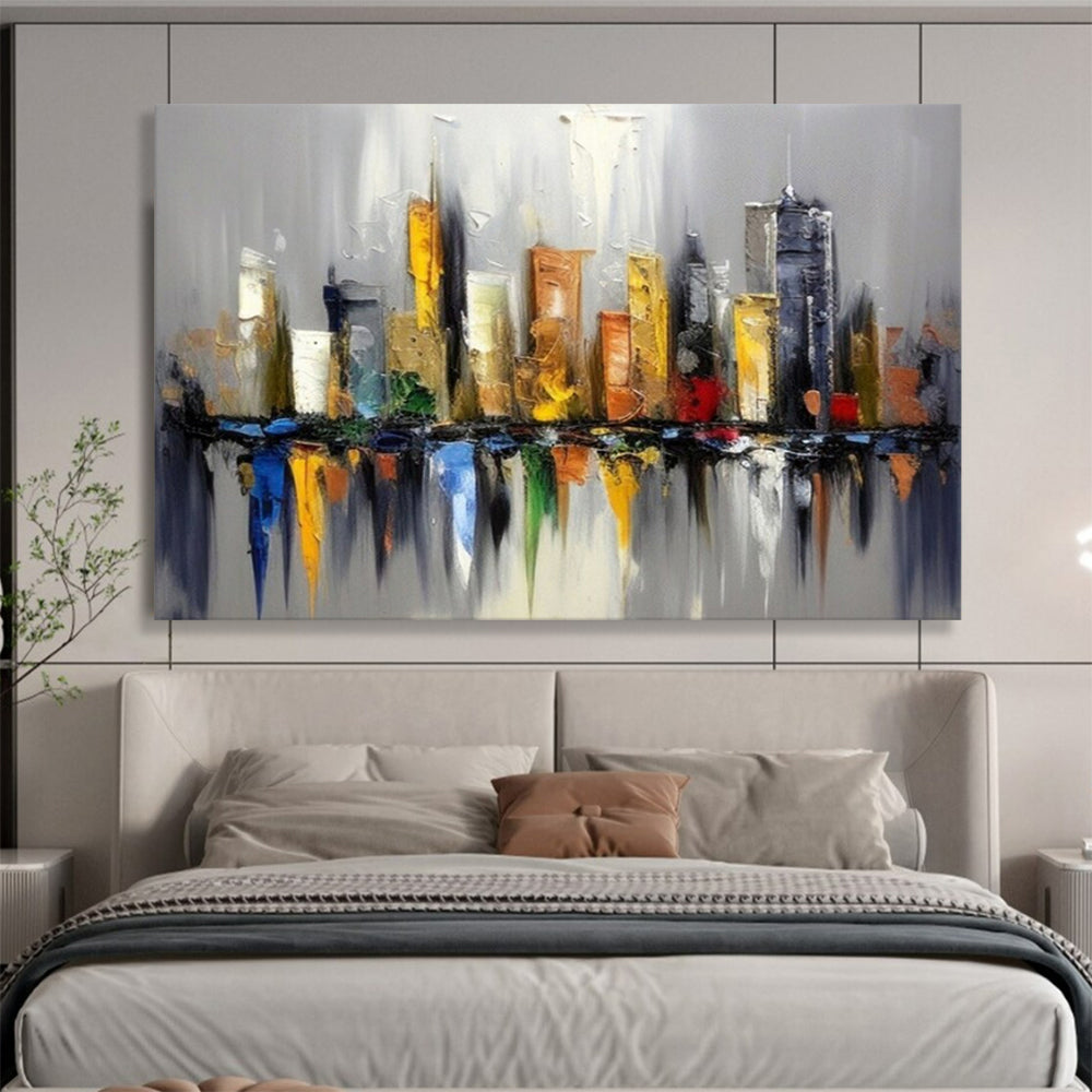 “Colorful Cityscape Reflection” - Vibrant Urban “Metro Mirror” Painting On Canvas PT1647