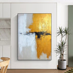 “Gold, White, and Black Abstract Fusion” - Abstract Expressionist Painting On Canvas PT2371