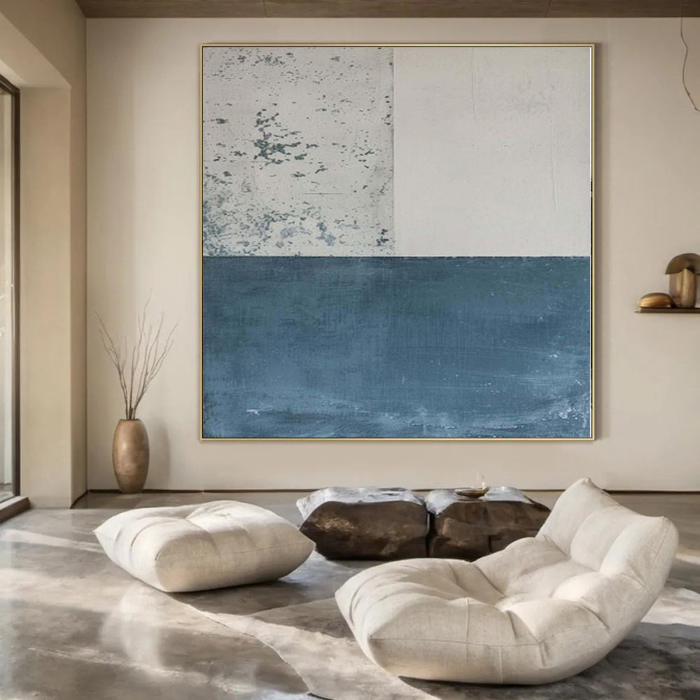 “Blue - Gray - White Textured Minimalist” - Serene Abstract Painting On Canvas PS0139