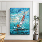 Impasto Sailboat on Blue Sea, "Sailing Impression" – Impressionistic Seascape Painting On Canvas PS0915