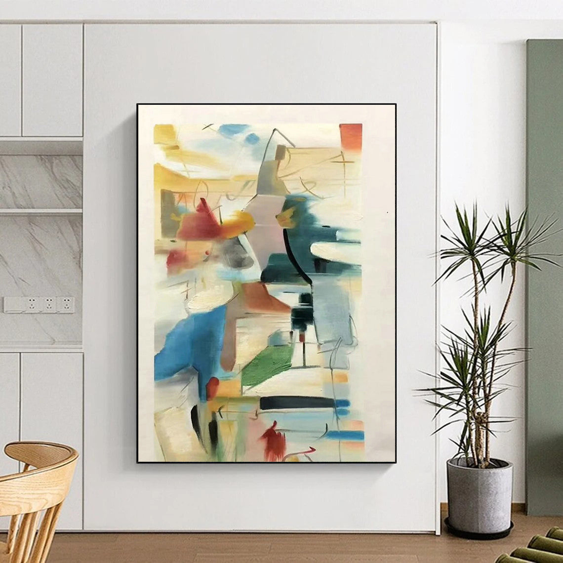 “Colorful Abstract Sketch” - Multicolor, White Abstract Sketch - like Painting PS0609