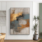 “Gold & Blue Abstract” - Warm Metallic & Cool Tones Painting On Canvas DS136