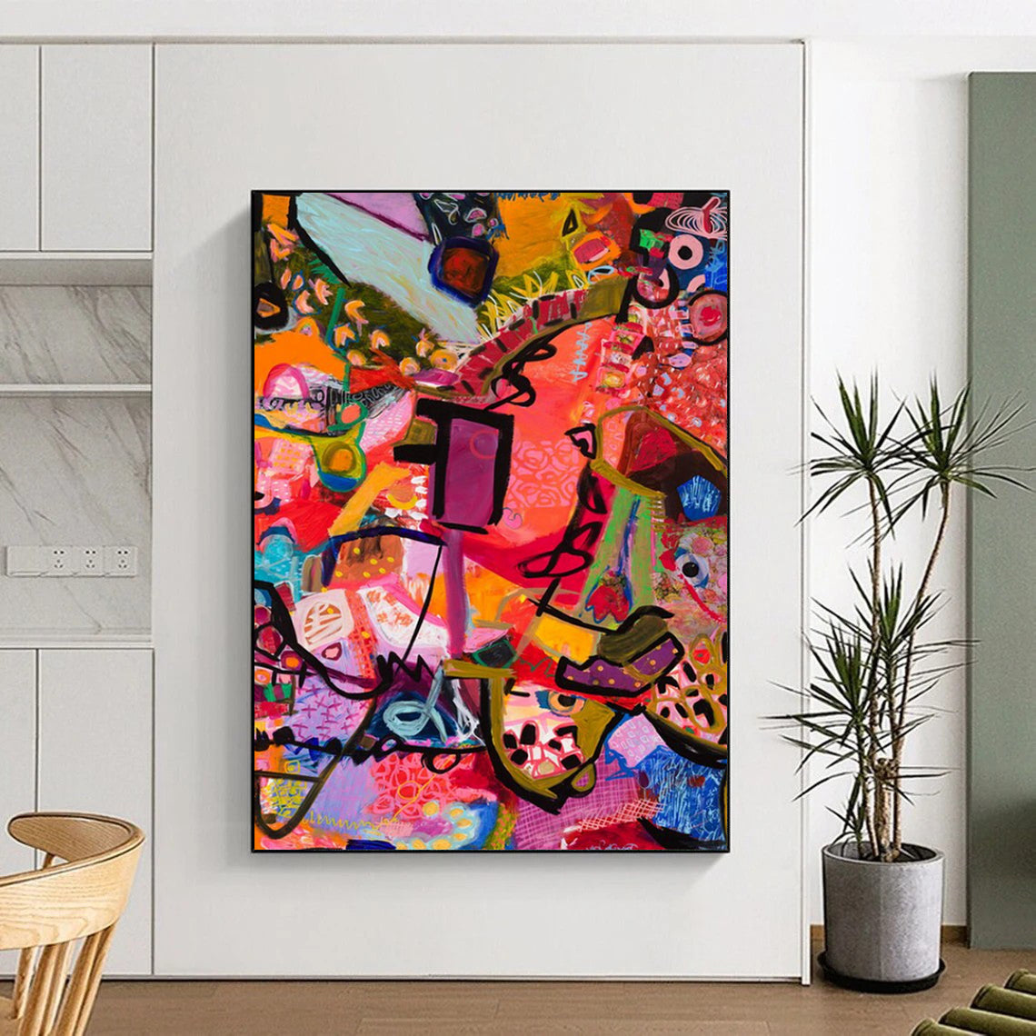 “Pink & Purple Abstract Chaos” - Expressive Abstract Painting On Canvas DS292