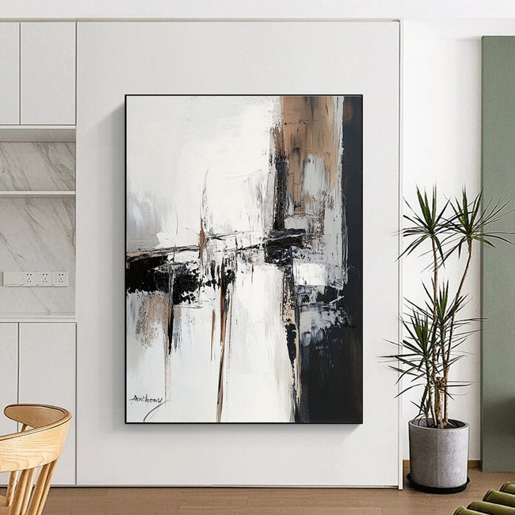 Black, White, Beige Urban Fragment “City Whispers” - Painting On Canvas PS0784