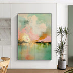 “Pink, Orange, and Green Landscape Abstract” - Colorful Landscape - inspired Painting On Canvas PT0994