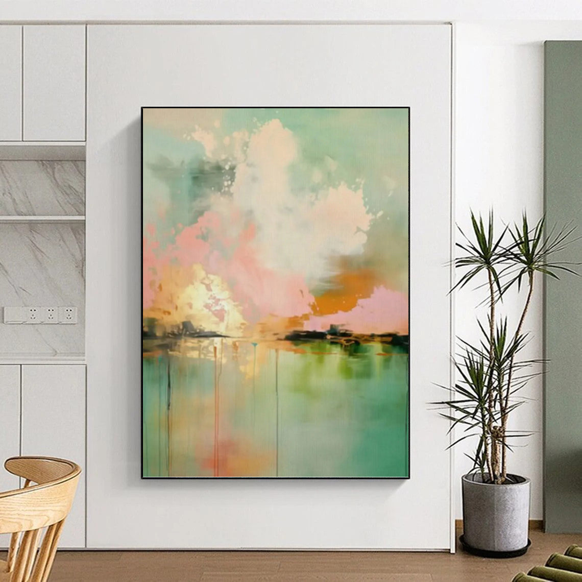 “Pink, Orange, and Green Landscape Abstract” - Colorful Landscape - inspired Painting On Canvas PT0994