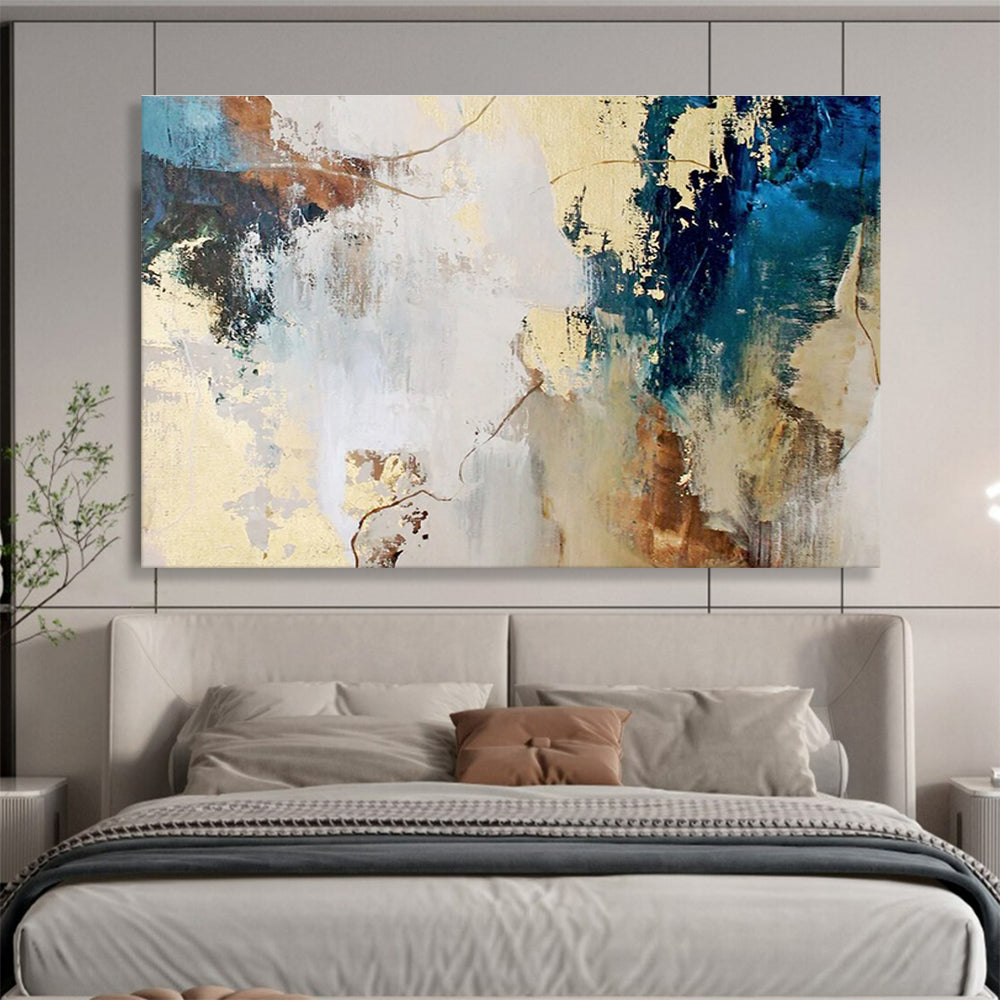 “Blue And Gold Abstract Interplay” - Luxe Abstract Painting On Canvas DKS512
