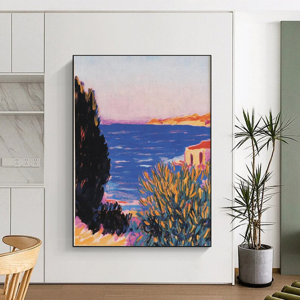 Coastal View, "Sunset Coast" – Impressionist Landscape Painting On Canvas PS0878