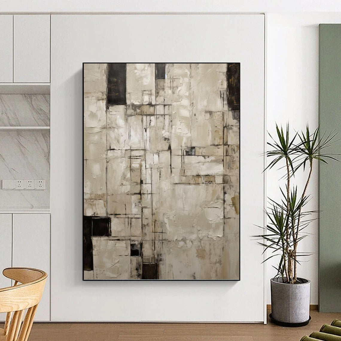 “Neutral Grid - Geometric Abstract” - Minimalist Abstract Painting On Canvas PT1315