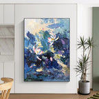 “Blue - Purple Lotus Pond” - Impressionist Floral Painting On Canvas PT1298