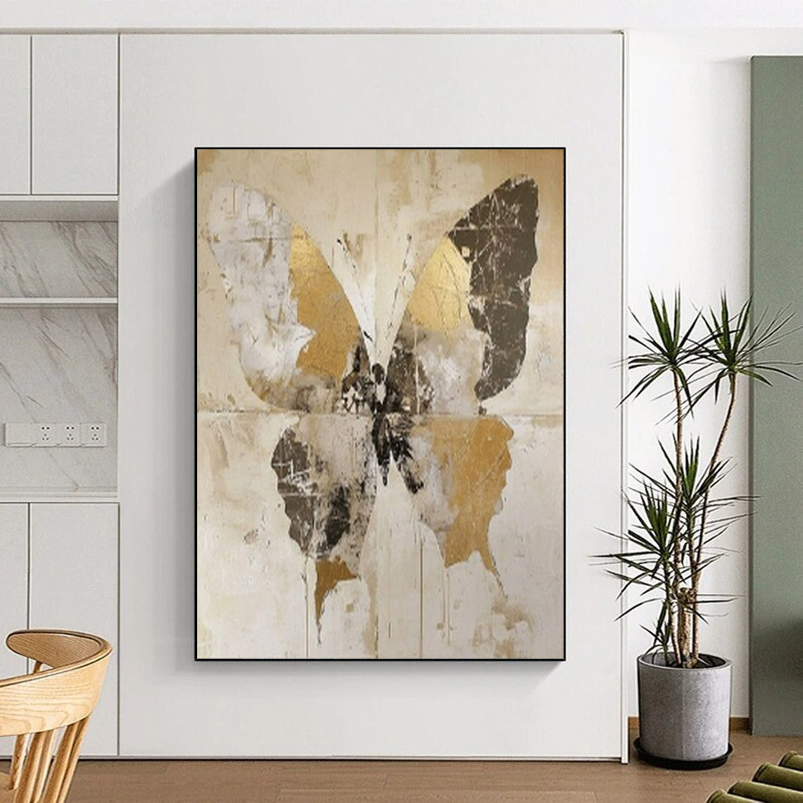 “Vintage Gold Butterfly” - Retro - Inspired Mixed - Media Painting On Canvas PT2206