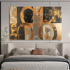 “Black - Gold Circles & Gray Background” - Abstract Geometric - Painting On Canvas PT1716