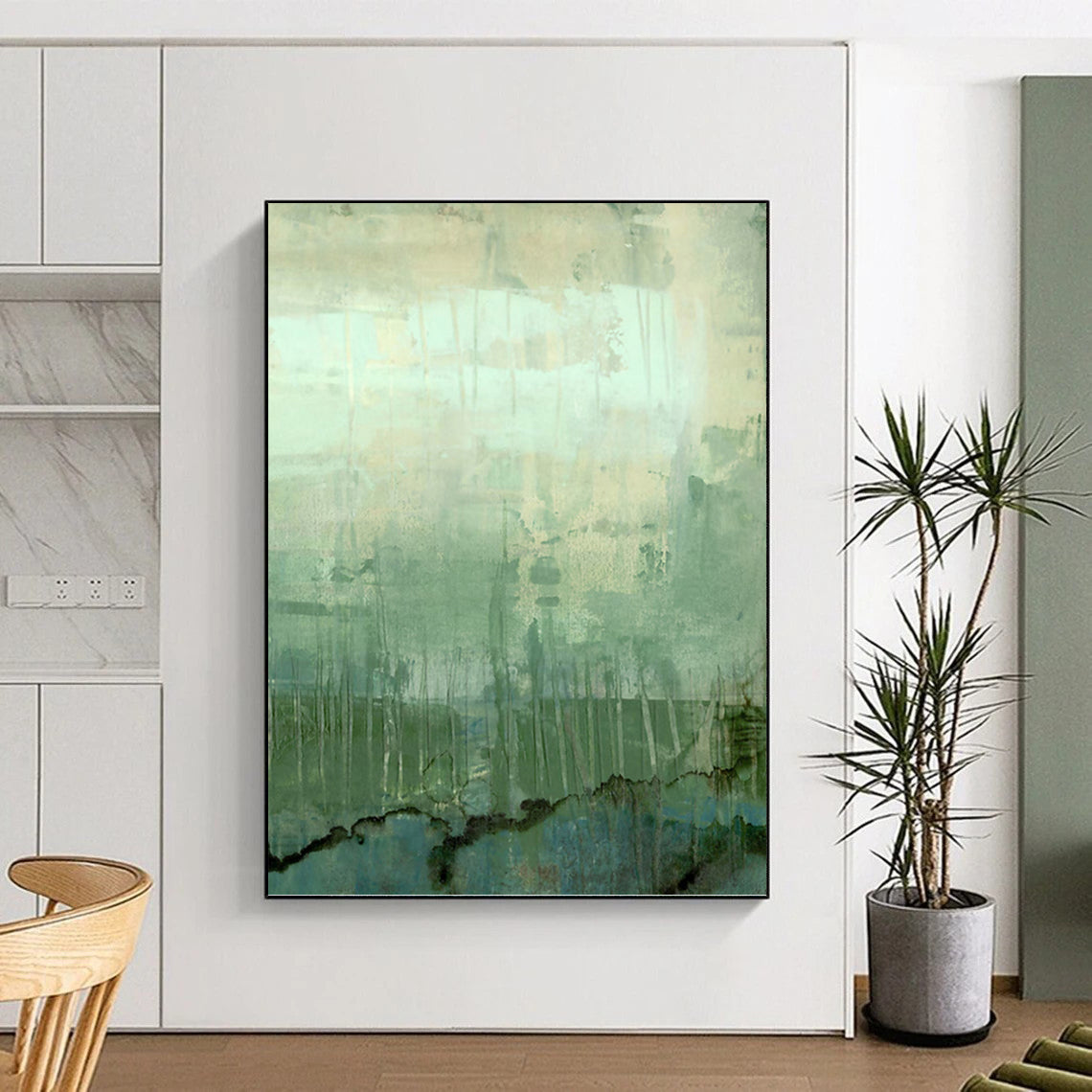 “Green - Blue Layers: Abstract Landscape” - Nature - Inspired Modern Art On Canvas PT0952