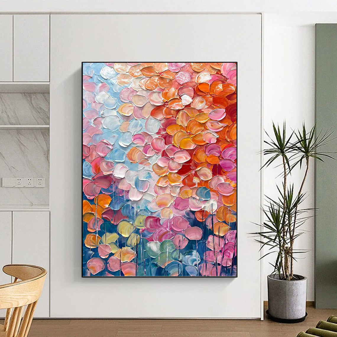 “Pastel Petal Field” - Floral, Soft - Toned Painting On Canvas PT1657