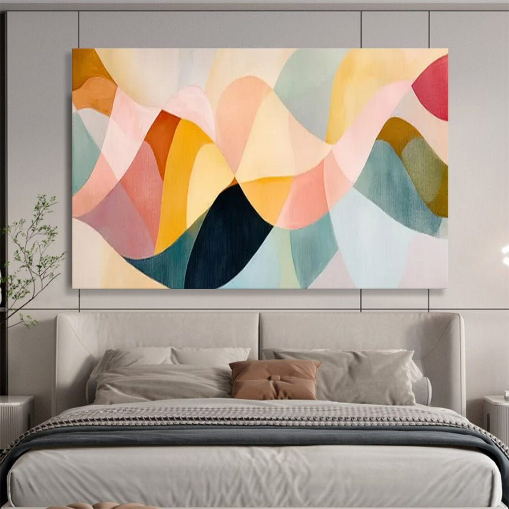 “Pastel Waves & Geometric Forms” - Modern Abstract - Painting On Canvas PT1694