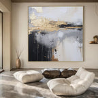 Gray, White, Gold with Dripping Textures "Urban Rain" Abstract Painting On Canvas PS1399