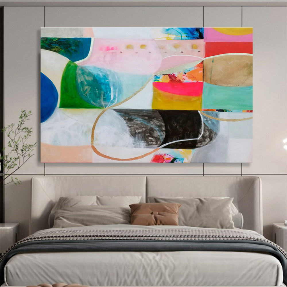Color - Blocked Abstract with Curves Painting On Canvas DKS069
