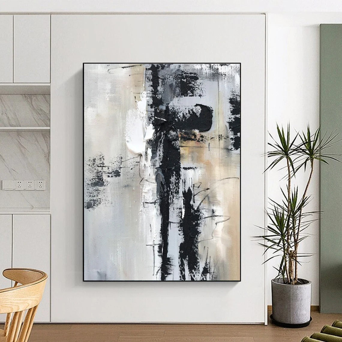 Black, White, Gray Layered Chaos “Industrial Mood” - Painting On Canvas PS0808