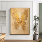 “Textured Gold Butterfly on Beige” - Abstract Insect Painting On Canvas PT1899