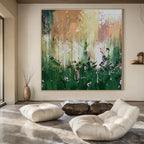 Green, Yellow, Pink, White with Flowing Textures "Enchanted Meadow" Abstract Painting On Canvas PS1403
