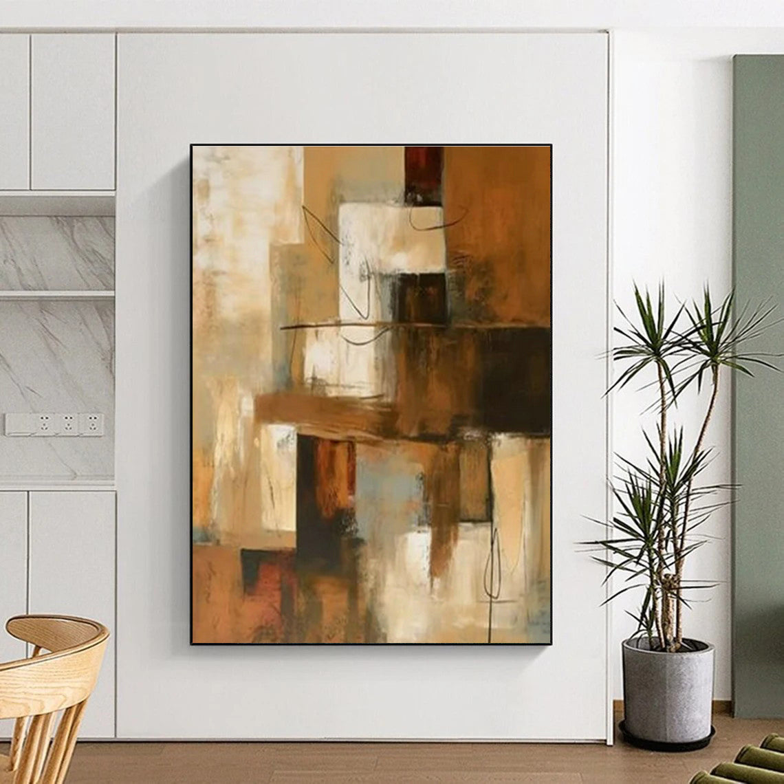 “Layered Abstract Composition” - Brown, Beige, Gray Abstract Layered Painting PS0600