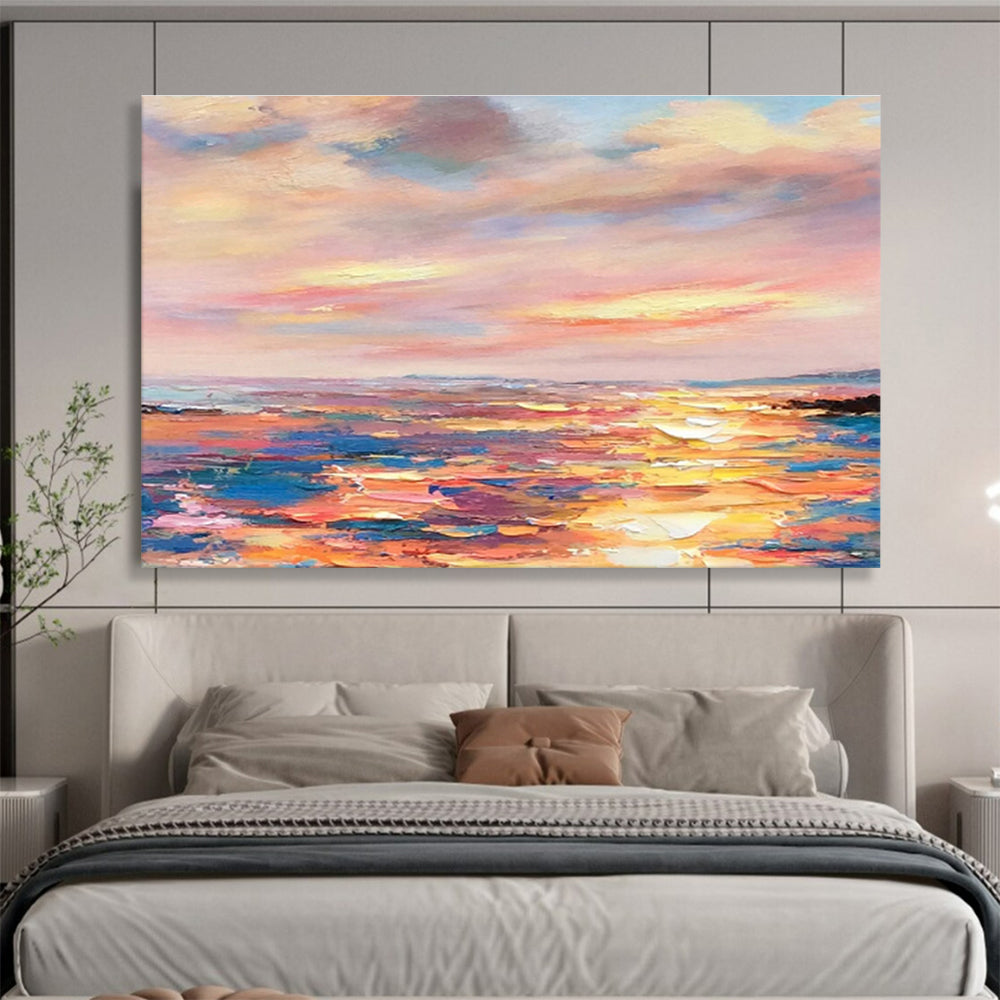 Vibrant Sunset Over Colorful Ocean Impressionist Seascape Painting On Canvas DKS112