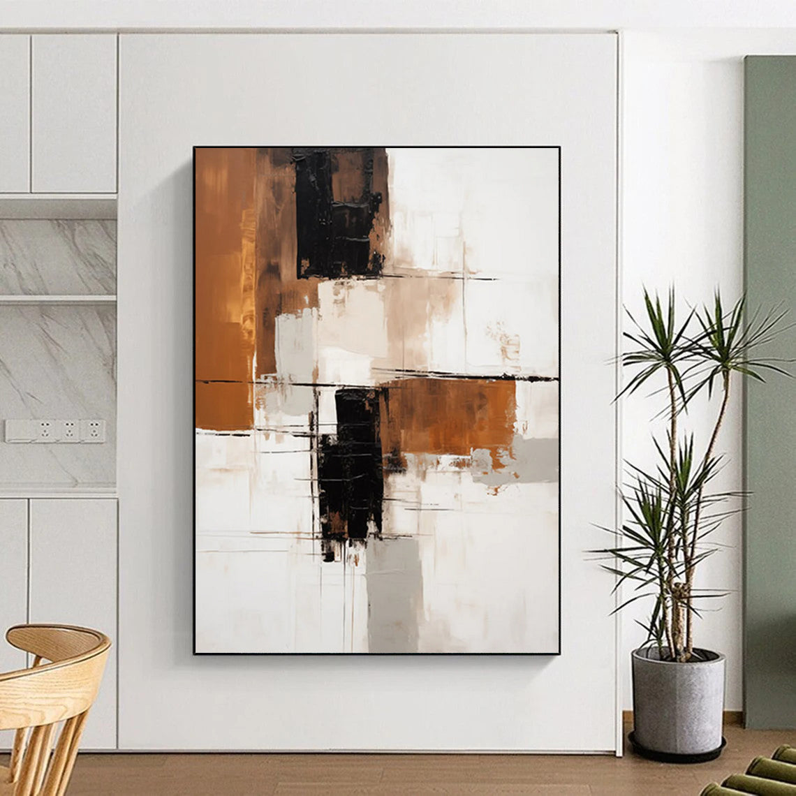 “Brown & Black Geometry” - Subtle Tonal Abstract Composition Painting On Canvas DS129