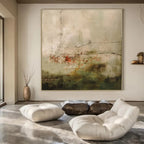 Beige, Gray, Green, Red with Subtle Lines "Faded Memory" Abstract Painting On Canvas PS1469