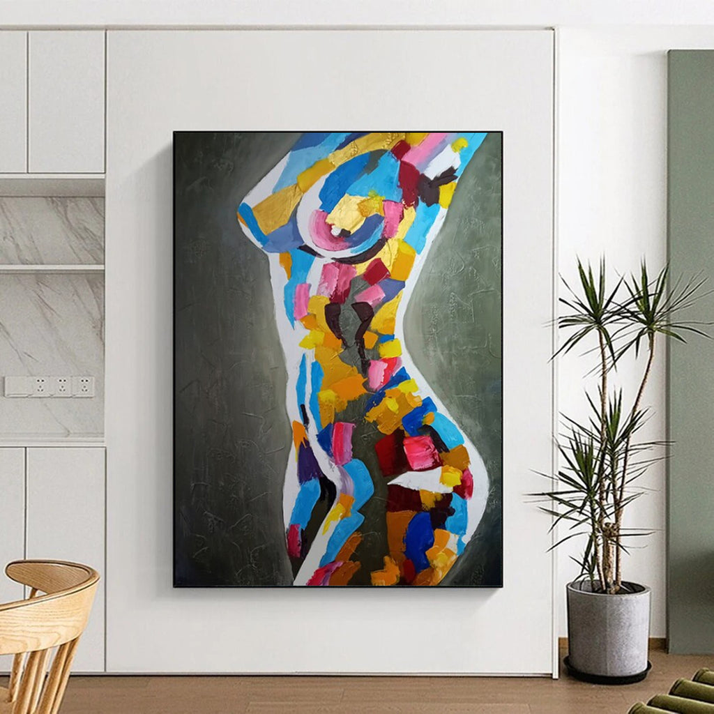 “Vibrant Abstract Female Torso” - Modern Acrylic Painting On Canvas PT2189