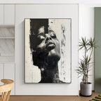 “Abstract Portrait” - Textured Black & White Facial Layers Painting On Canvas DS139