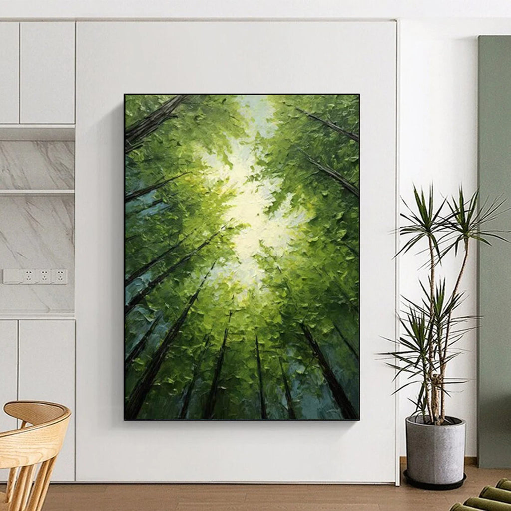 “Lush Forest Canopy - Green Tones & Sunlit Serenity” Painting On Canvas DS266