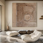 Brown with Subtle Carved Shape "Earthen Trace" Minimalist Sculptural Painting On Canvas PS1201