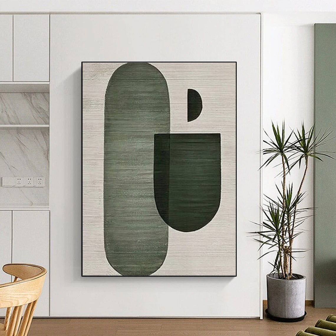 “Green - Gray Geometric Forms” - Green, Gray Abstract Geometric Painting On Canvas PS0675