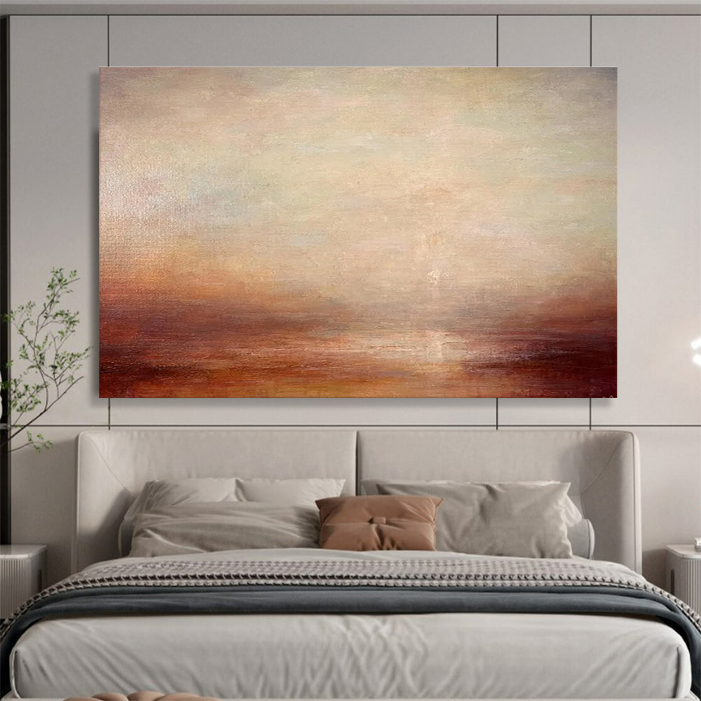 “Soft Sunset Gradient” - Beige, Orange & Brown Landscape, Impressionistic Oil Painting On Canvas DKS775