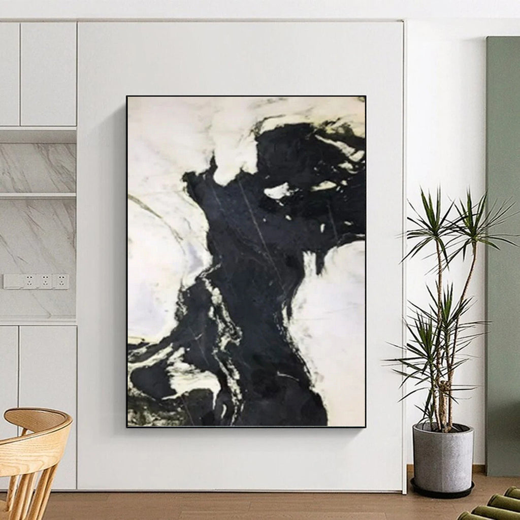 “Black and White Marble Swirls” - Abstract Painting On Canvas PT1046