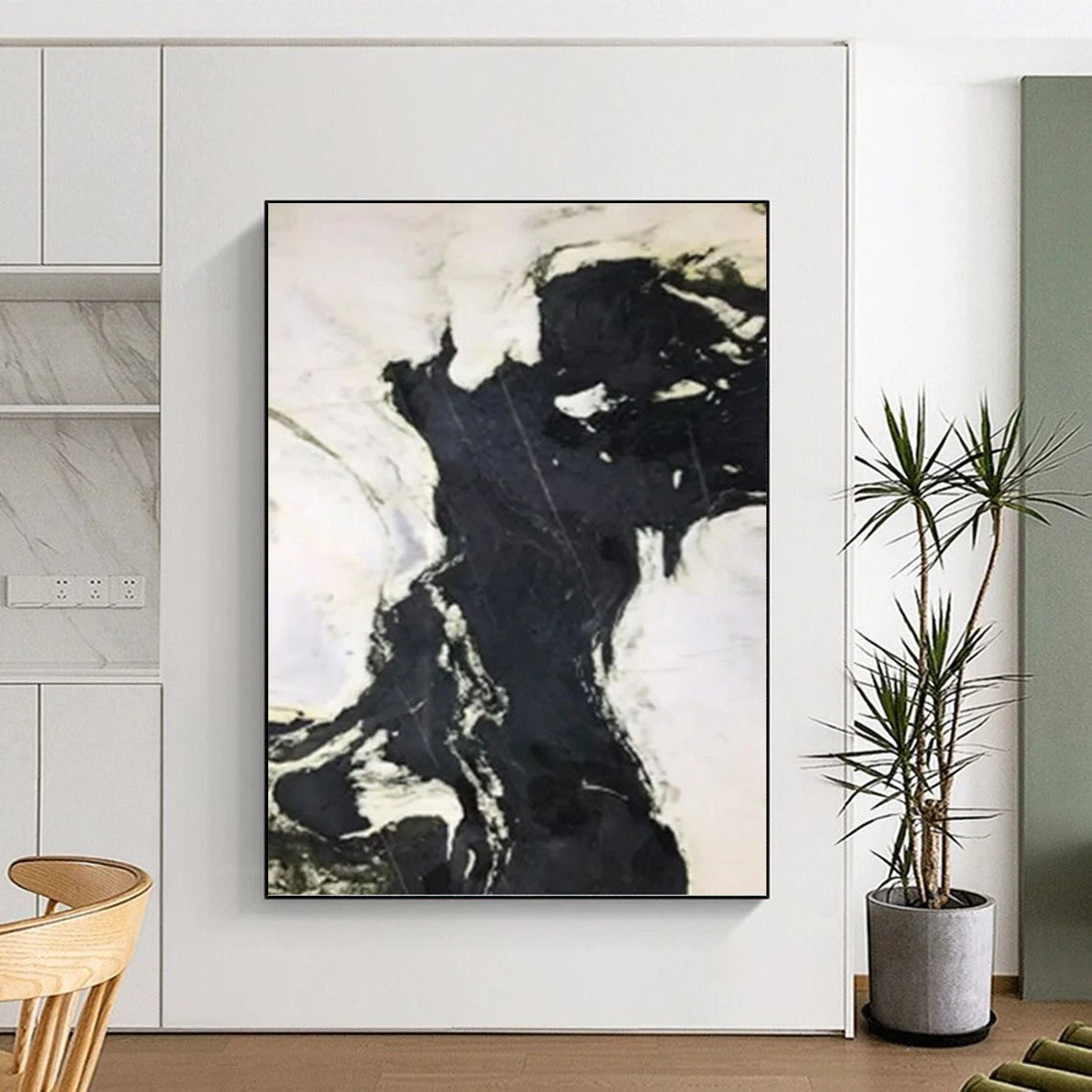 “Black and White Marble Swirls” - Abstract Painting On Canvas PT1046