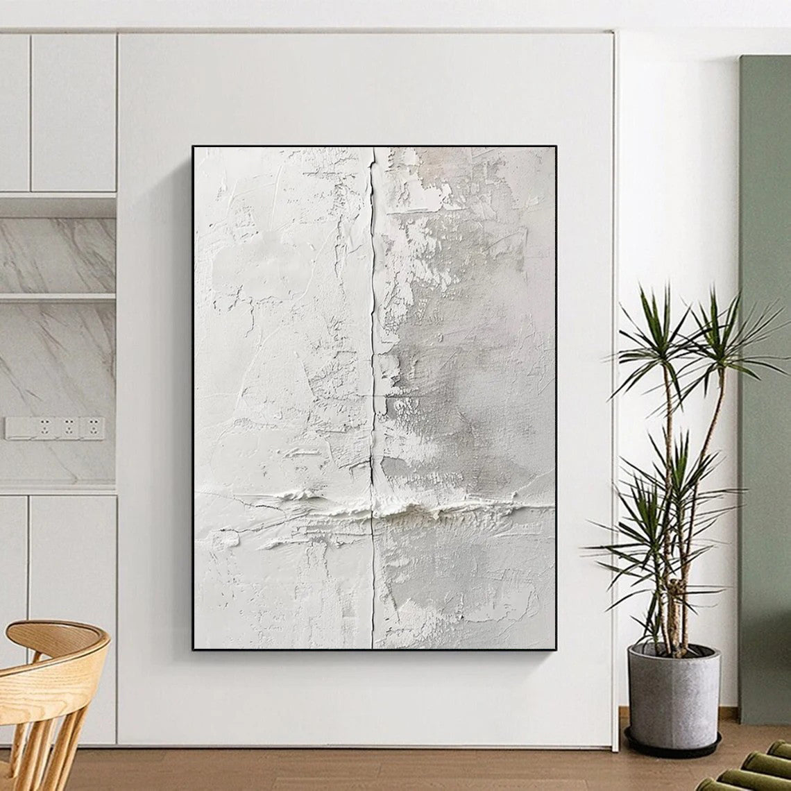 White - Gray Textured Wall Abstract Painting On Canvas DS066
