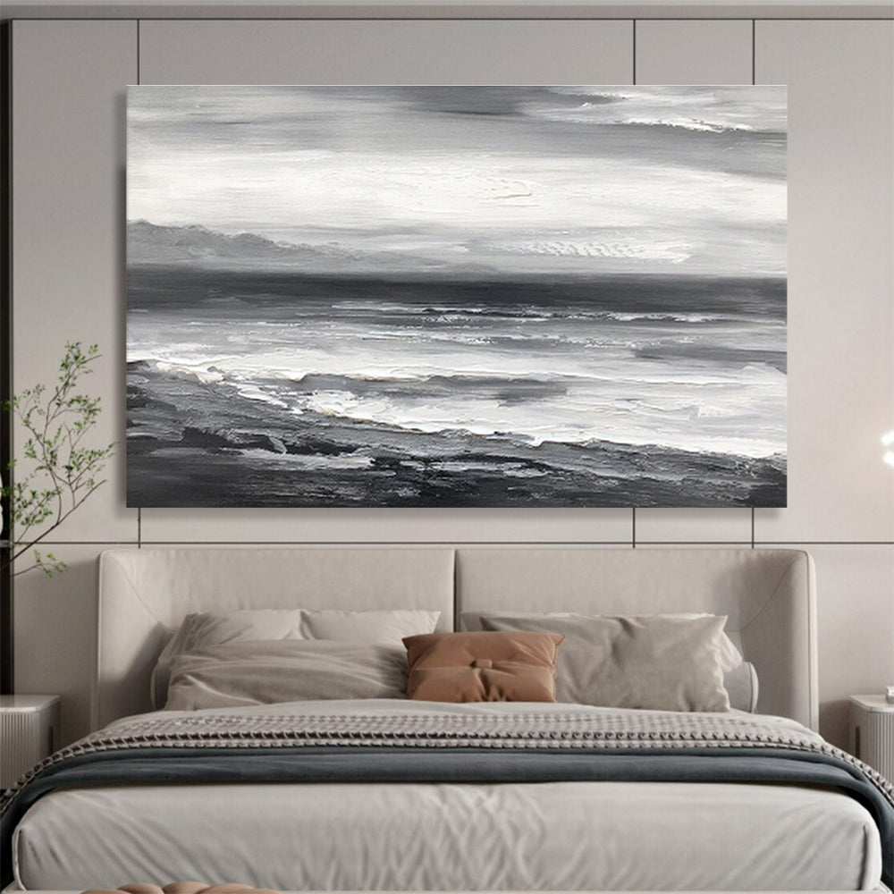 “Monochromatic Seascape” - Monochromatic Landscape Painting, Great for Minimalist Coastal Home & Contemporary Office DKS632