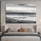 “Monochromatic Seascape” - Monochromatic Landscape Painting, Great for Minimalist Coastal Home & Contemporary Office DKS632
