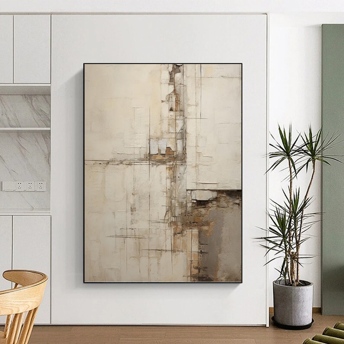 “Neutral Line - Geometric Abstract” - Minimalist Abstract Painting On Canvas PT1319