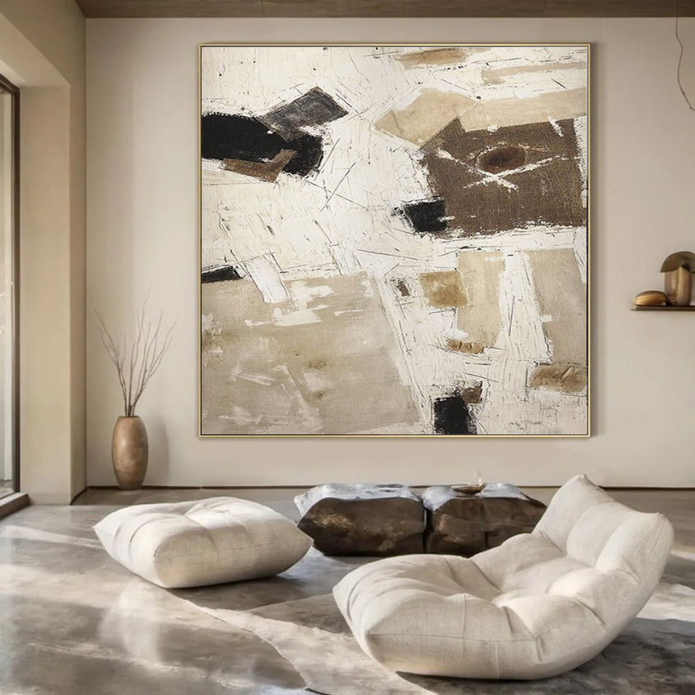 Brown and White Geometric, "Neutral Mosaic" – Abstract Geometric Painting On Canvas PS0974